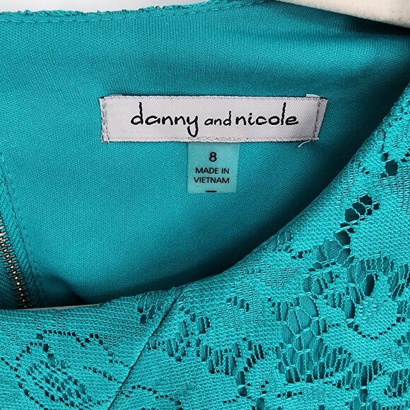 3/$25 134 Danny & Nicole Lace Dress 8 Fit & Flare Sleeveless Cocktail Teal M - Picture 3 of 9